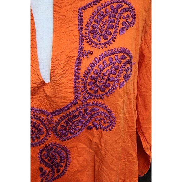 Kikisol Cotton Hippie Top Embroidered Orange Boho Size XL - Picture 2 of 11